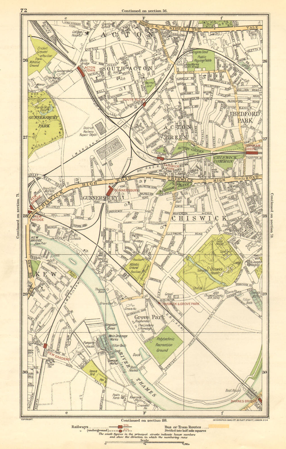 CHISWICK. Acton Green, Grove Park, Bedford Park, Kew, Gunnersbury 1923 old map