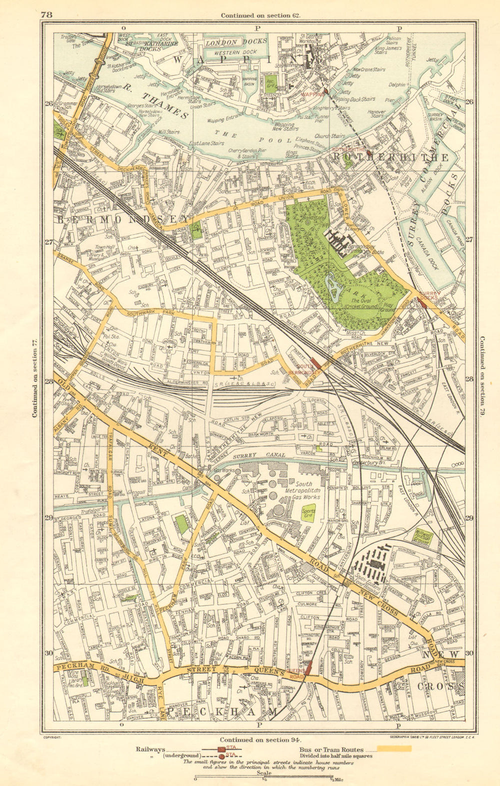 LONDON. Bermondsey, Peckham, Rotherhithe, Wapping, Surrey Docks 1923 old map