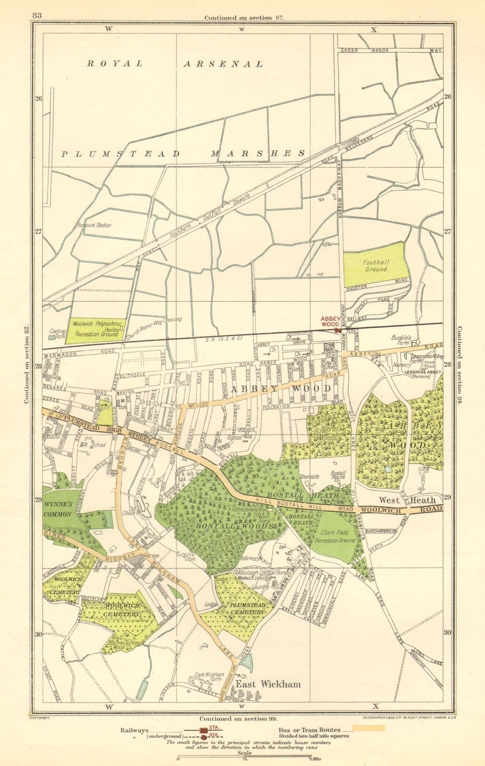 WOOLWICH. Abbey Wood, Plumstead, East Wickham, West Heath 1923 old antique map