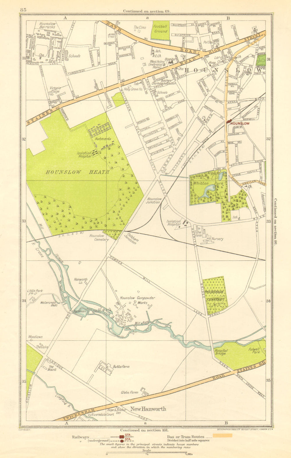 LONDON. Hounslow, Hounslow Heath, Whitton Park, New Hanworth 1923 old map