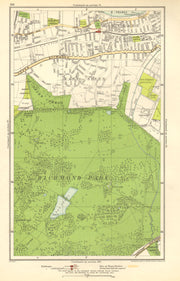 LONDON. Richmond Park, East Sheen, Mortlake, North Sheen, Roehampton 1923 map