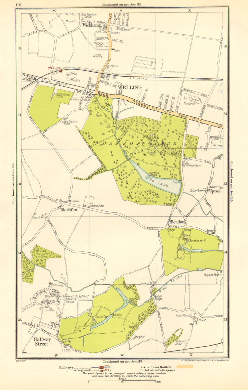 BEXLEY. Welling,Blackfen,Blendon,East Wickham,Upton,Halfway Street 1923 map