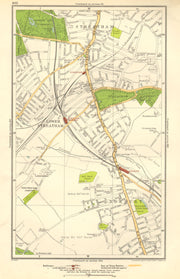 LONDON.Lonesome,Lower Streatham,Norbury,Streatham Common,Tooting Bec 1923 map
