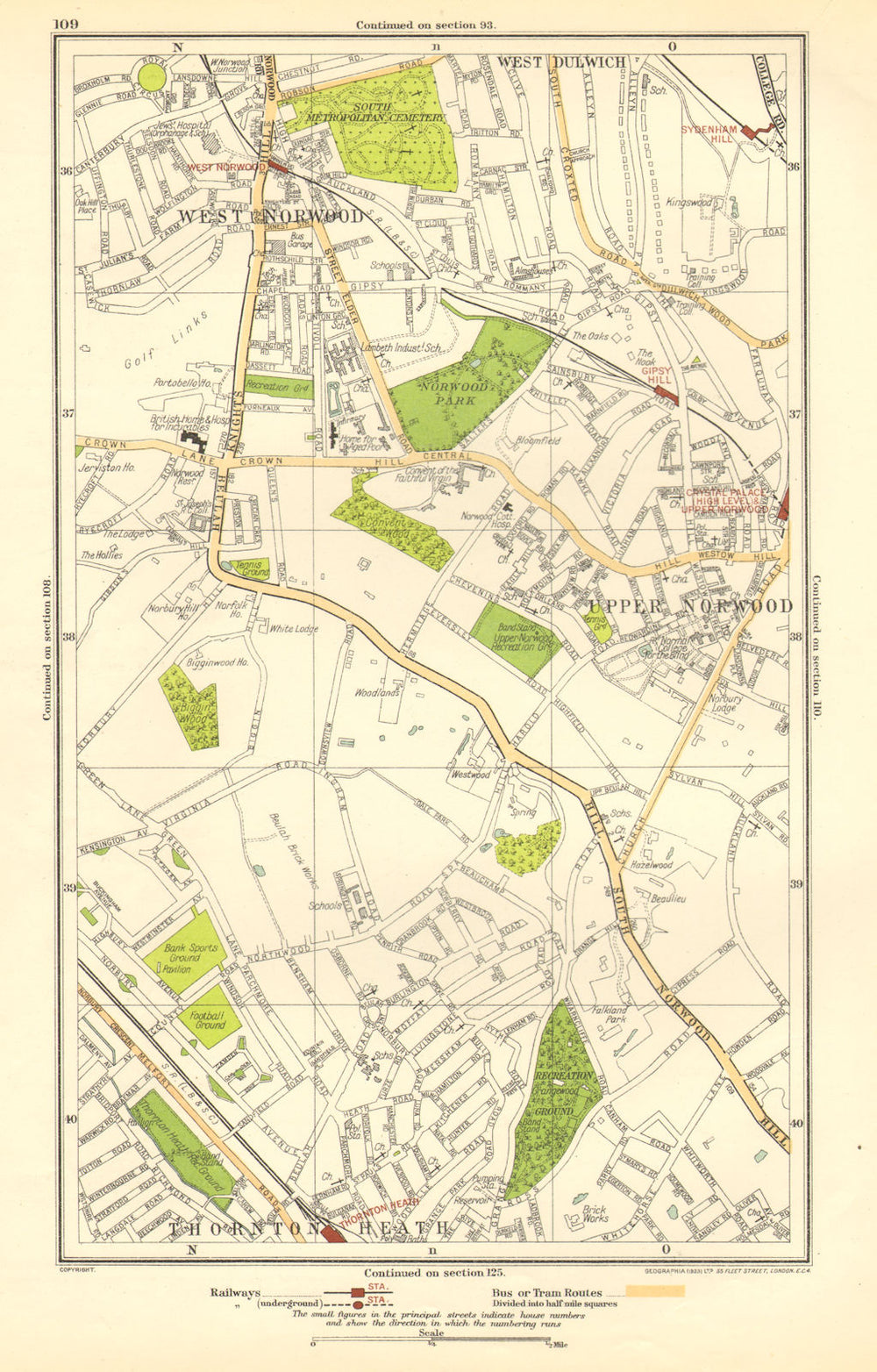 LONDON. Upper Norwood, West Dulwich , West Norwood, Sydenham Hill 1923 old map