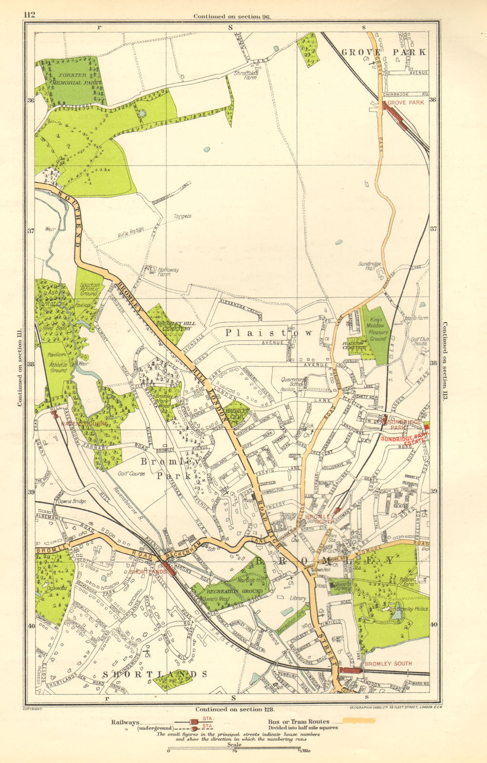BROMLEY. Downham, Grove Park, Plaistow, Shortlands, Ravensbourne 1923 old map