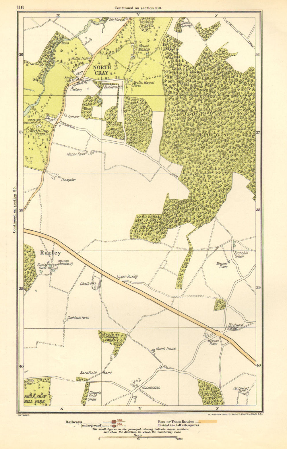 JOYDEN'S WOOD. North Cray, Foot's Cray, Ruxley, Swanley 1923 old antique map