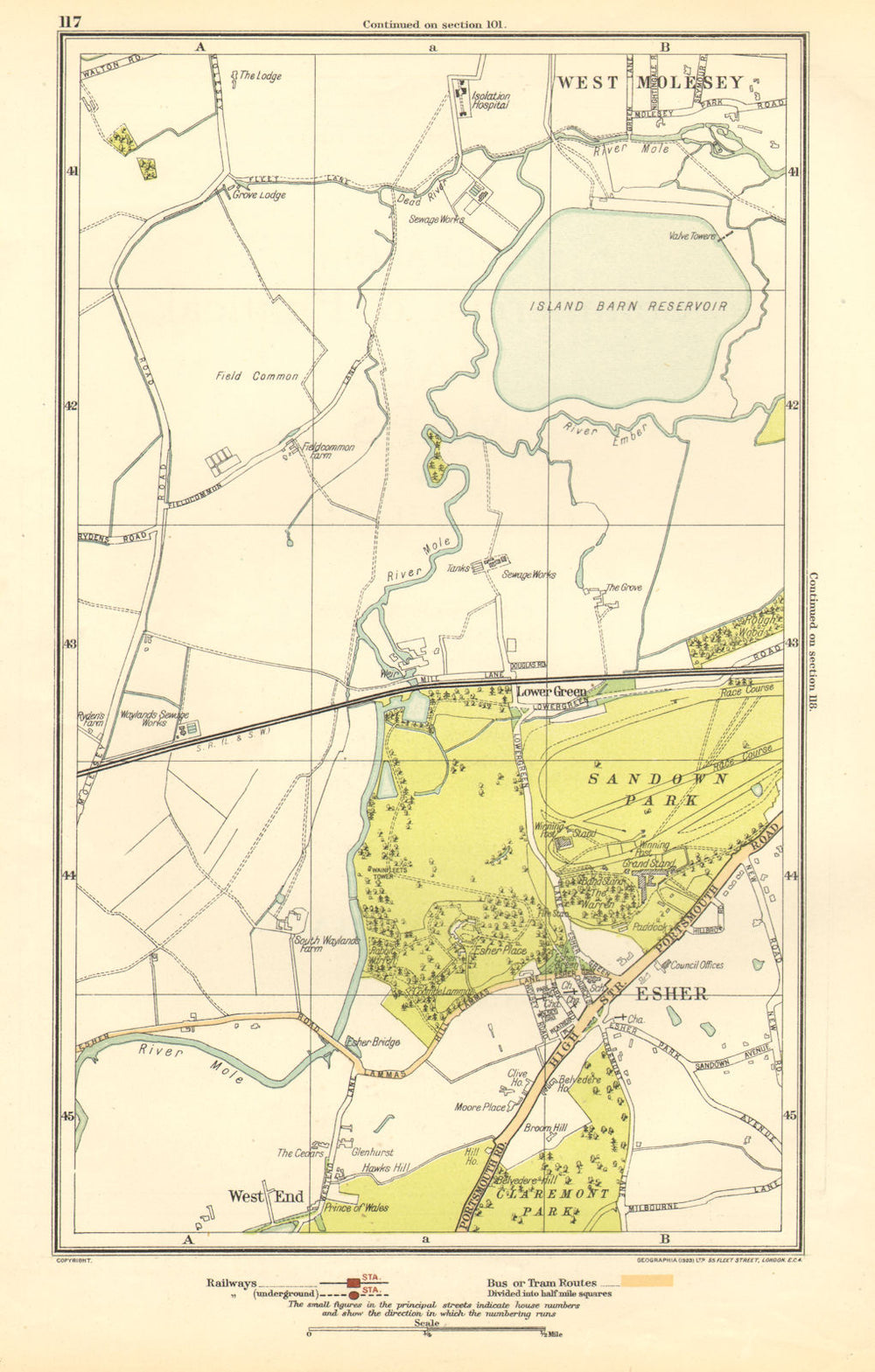 SURREY. Esher, Lower Green, West End, Sandown Park, West Molesey 1923 old map