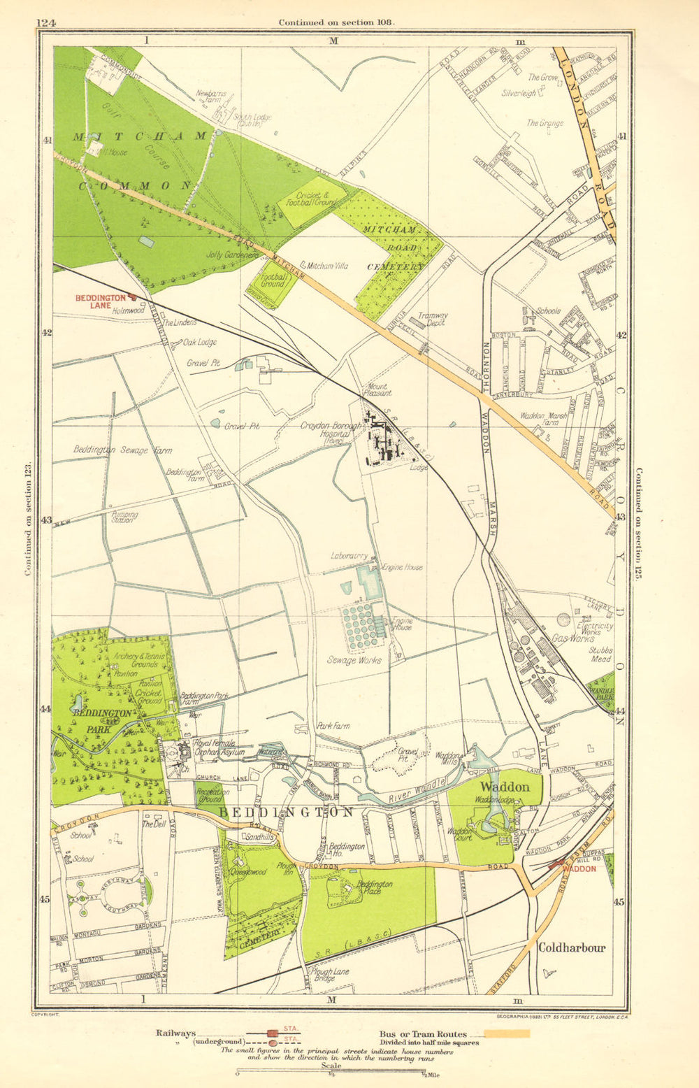 SURREY. Beddington Lane, Coldharbour, Sandhills, Waddon, Ampere Way 1923 map