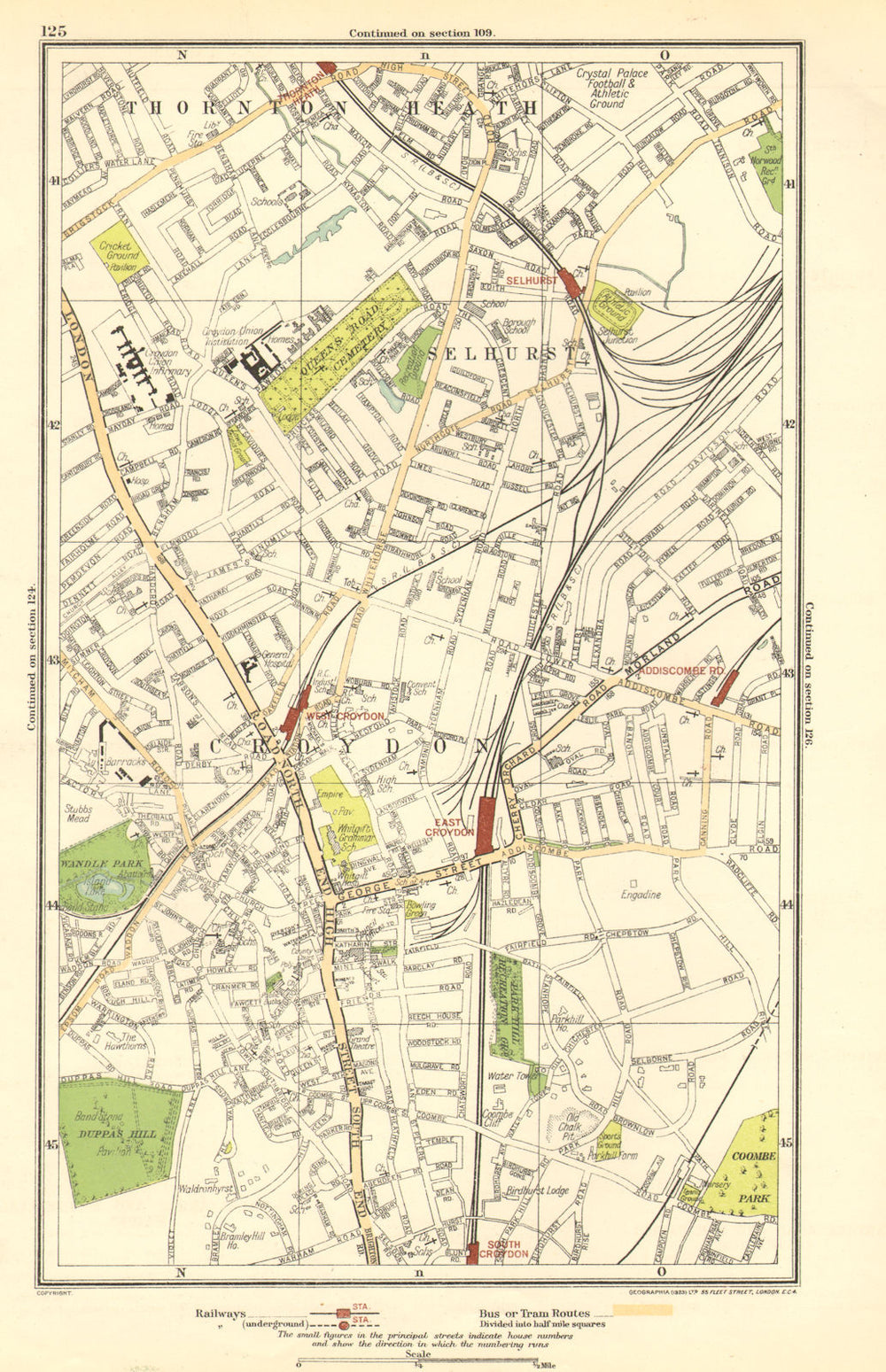 CROYDON. Selhurst, Thornton Heath,Addiscombe Road,Wandle Park, Duppas 1923 map