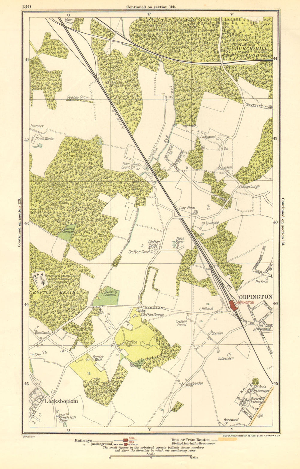 PETT'S WOOD. Orpington, Locksbottom, Crofton, Southborough 1923 old map