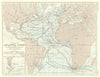 ATLANTIC OCEAN. Physical chart. Currents. Temperature. Trade routes 1850 map
