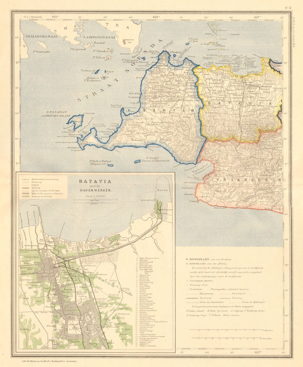 DUTCH EAST INDIES.Indonesia.W.JAVA Banten.Batavia Jakarta.DORNSEIFFEN 1892 map