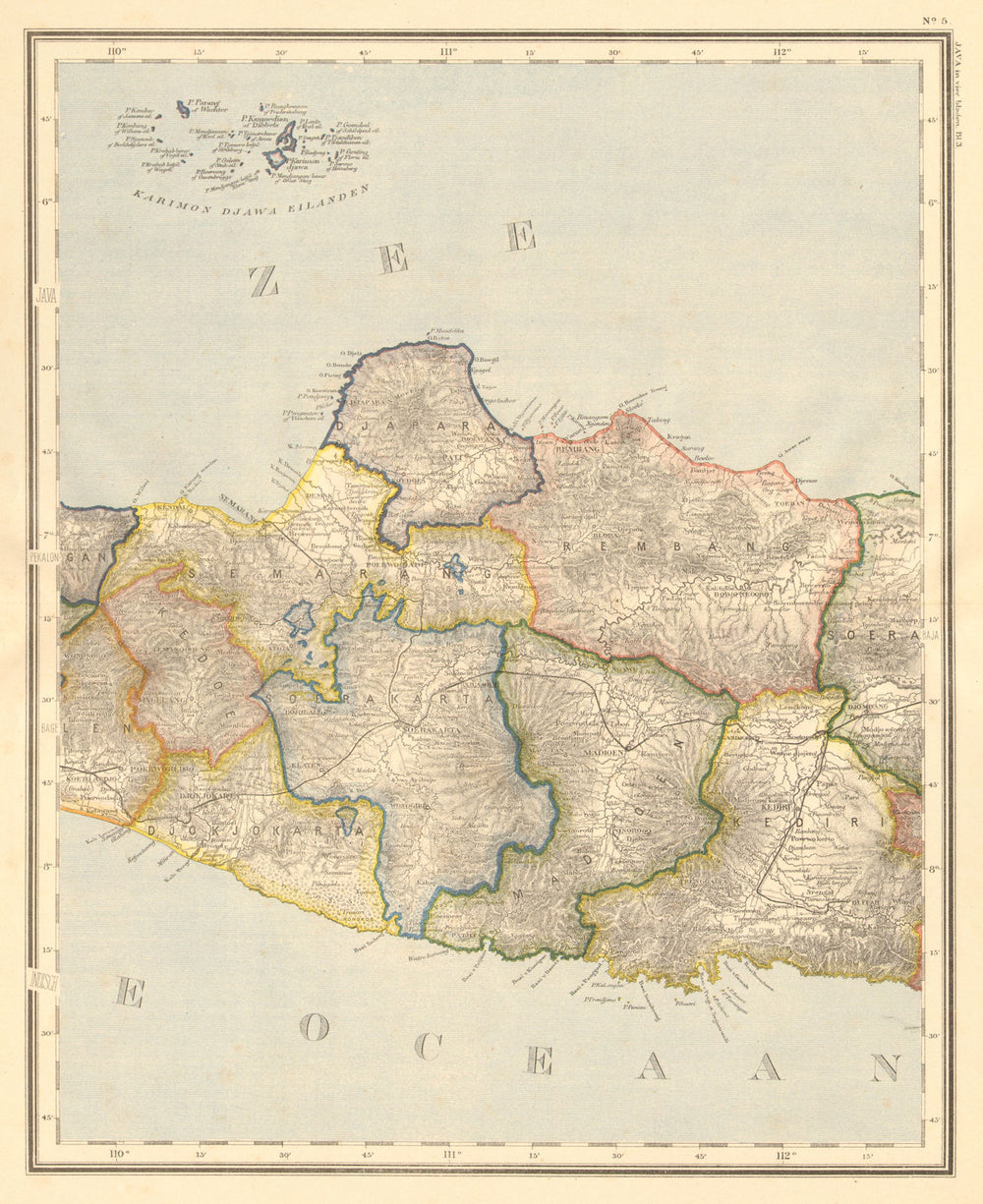 DUTCH EAST INDIES. Indonesia. JAVA. Yogyakarta Semarang. DORNSEIFFEN 1892 map