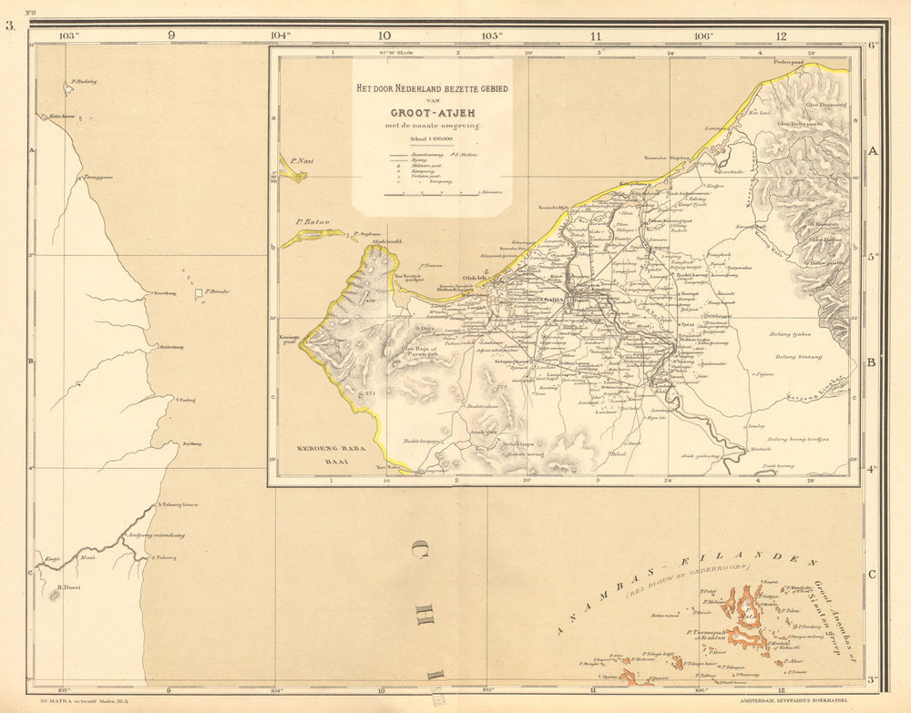 DUTCH EAST INDIES.Indonesia.SUMATRA.Banda Aceh. Anambas. DORNSEIFFEN 1892 map