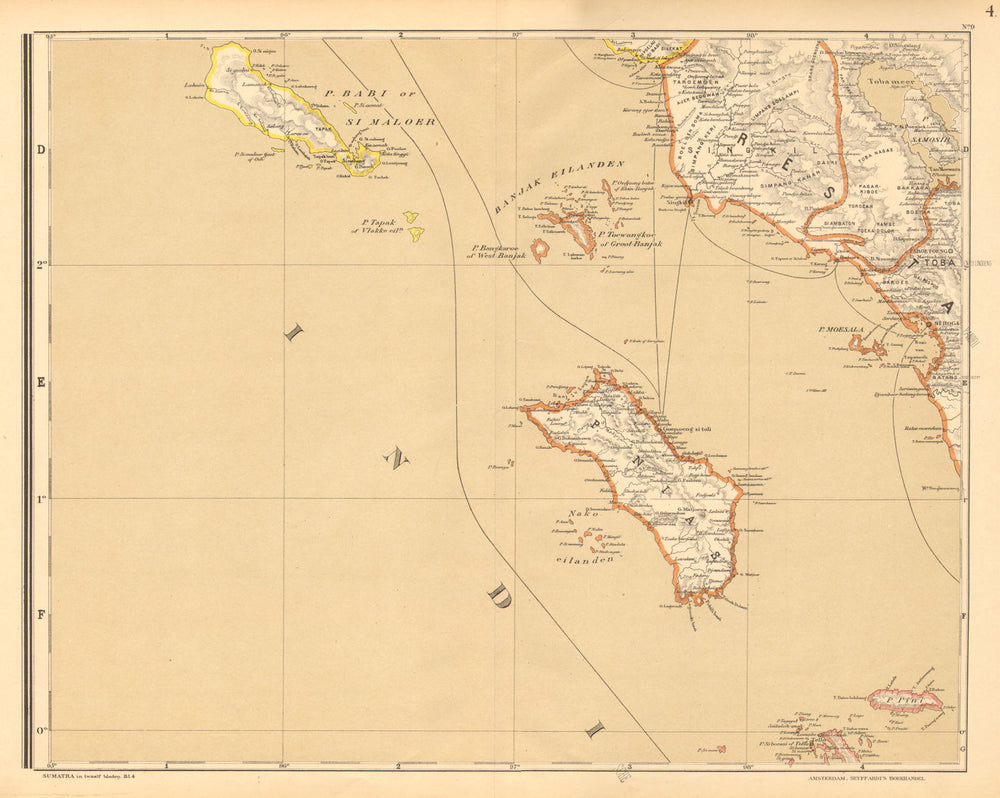 DUTCH EAST INDIES.Indonesia.North SUMATRA Nias Simeulue. DORNSEIFFEN 1892 map