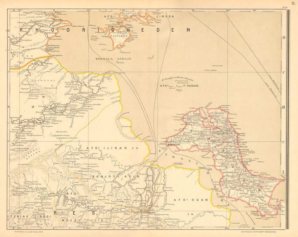 DUTCH EAST INDIES.SUMATRA.Bangka Palembang Jambi Lingga. DORNSEIFFEN 1892 map