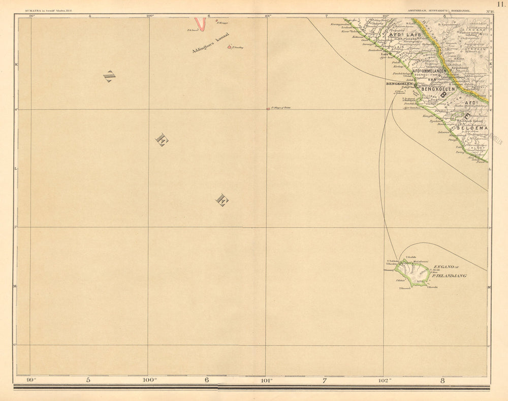 DUTCH EAST INDIES.Indonesia.SUMATRA Bengkulu Enggano. DORNSEIFFEN 1892 old map