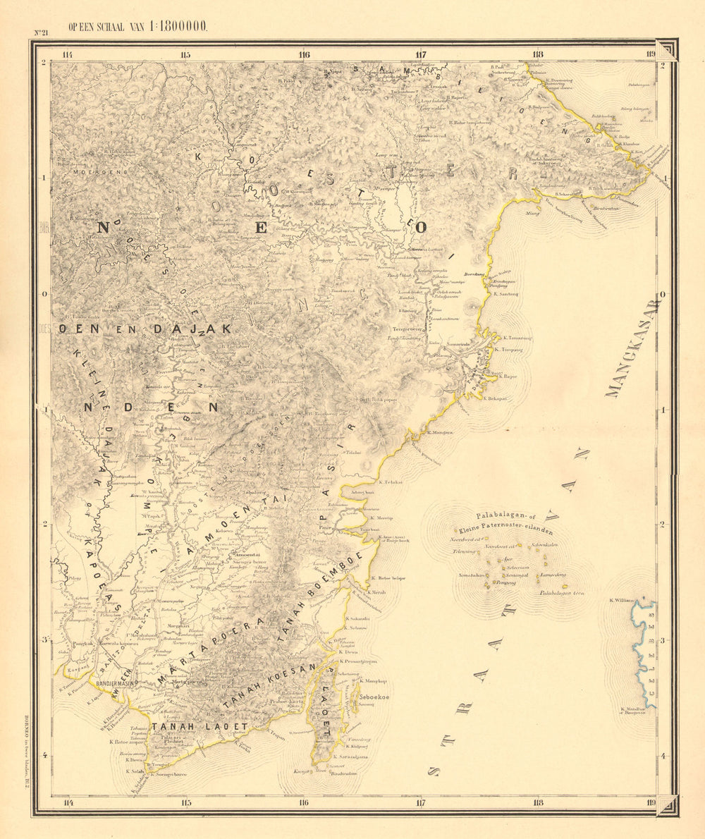 DUTCH EAST INDIES.Indonesia.BORNEO East Kalimantan. DORNSEIFFEN 1892 old map