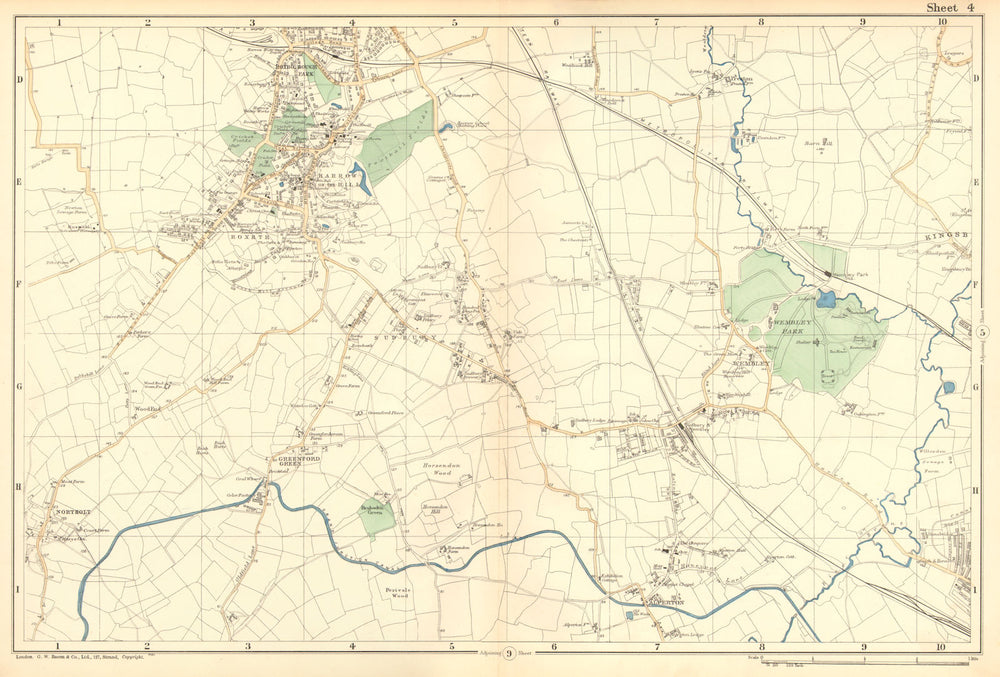 HARROW WEMBLEY BRENT.Sudbury,Greenford,Northolt,Kenton,Alperton.BACON 1902 map