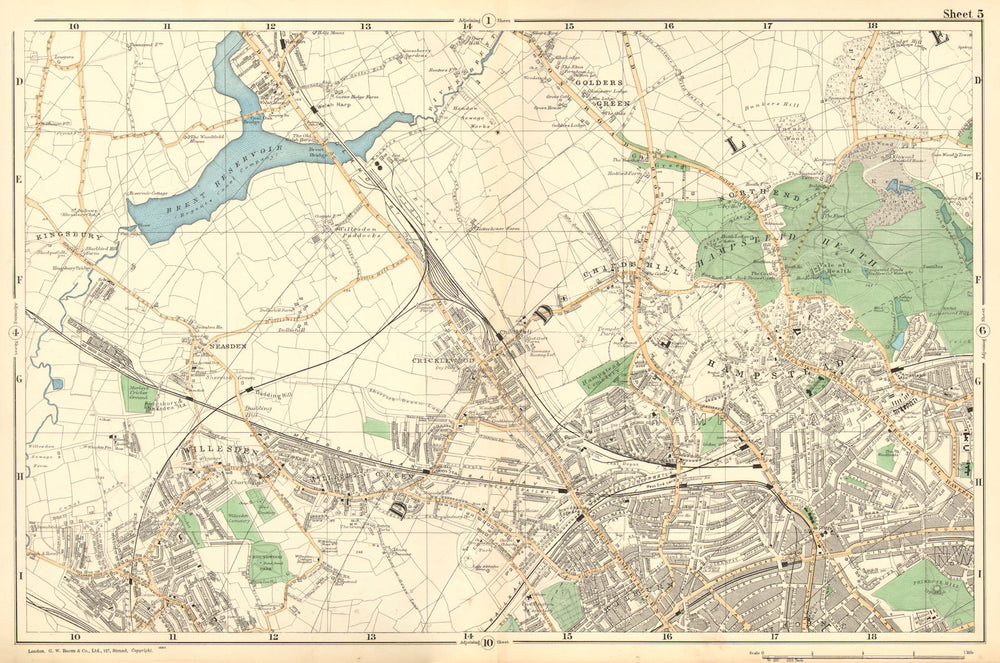 HAMPSTEAD WILLESDEN.Cricklewood,Golders Green,Kilburn,Belsize Pk.BACON 1902 map