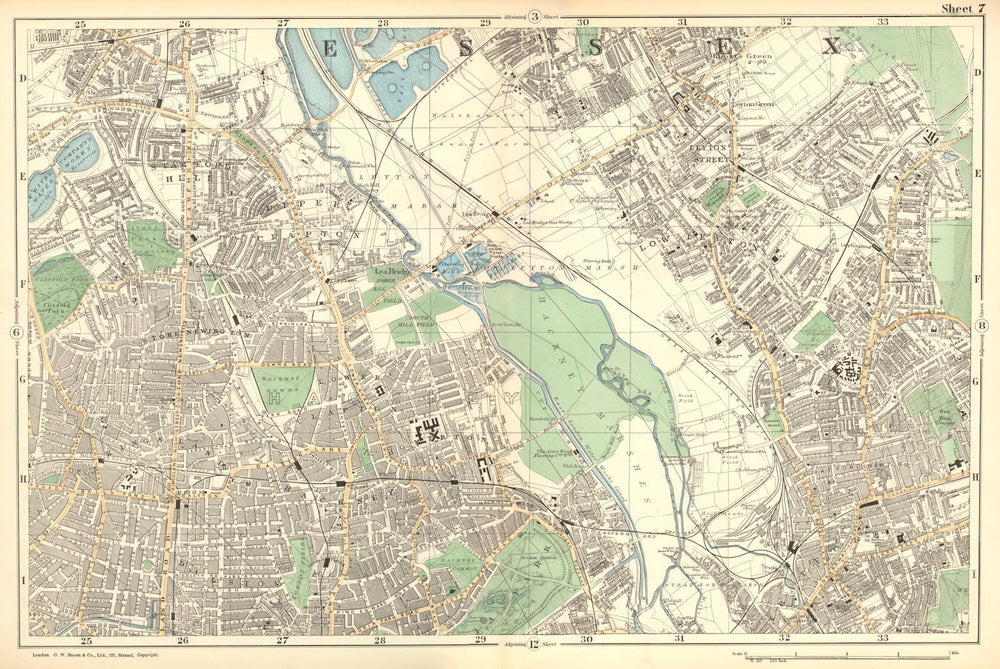 HACKNEY STRATFORD LEYTON/STONE STOKE NEWINGTON. Clapton,Dalston.BACON 1902 map