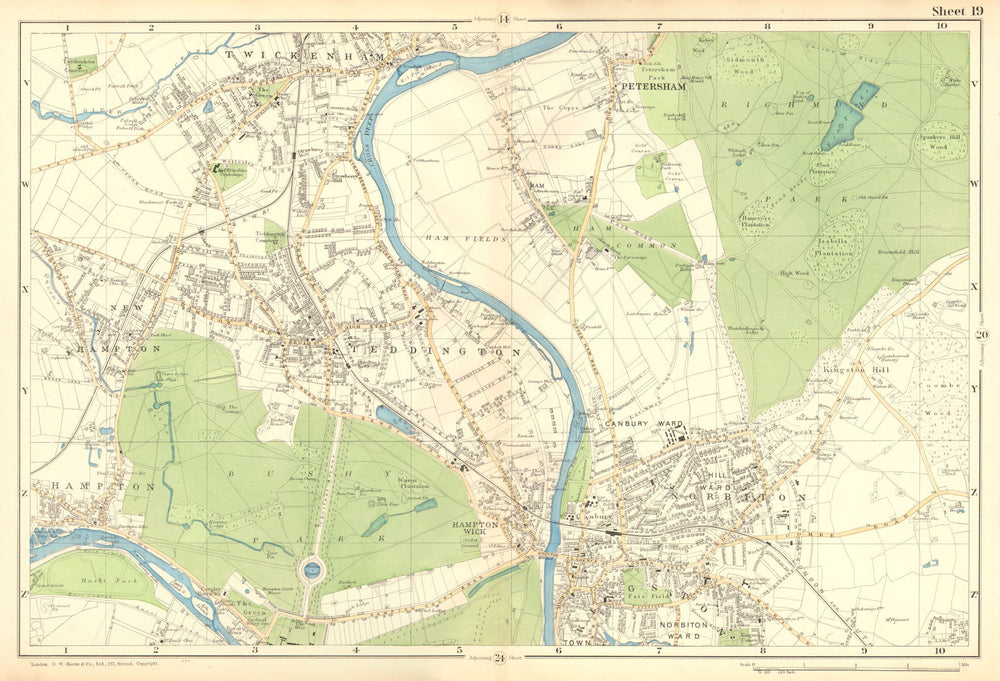 SW LONDON. Twickenham,Kingston,Teddington,Hampton,Richmond.BACON 1902 old map