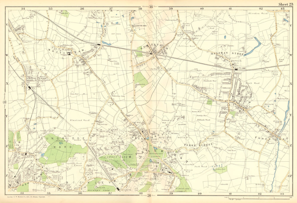 CHISLEHURST.Eltham,Mottingham,Bromley,Sidcup,Foots Cray,Catford.BACON 1902 map