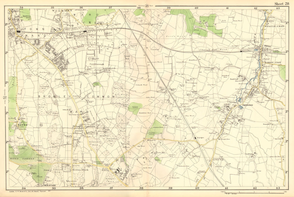 BROMLEY & ORPINGTON.Hayes,Petts Wood,Keston,St Paul's Mary Cray.BACON 1902 map