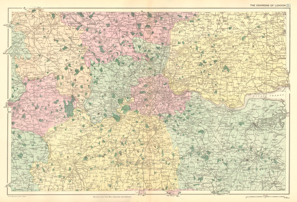 LONDON & HOME COUNTIES.Middx Essex Kent Surrey Berks Bucks Herts.BACON 1902 map