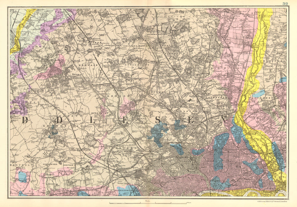 NW LONDON GEOLOGICAL. Westminster Islington Brent Ealing Camden.BACON 1902 map