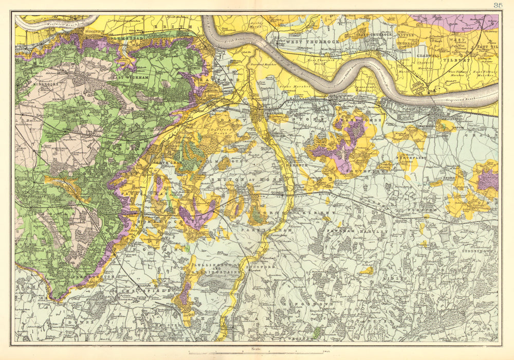 SOUTH EAST LONDON GEOLOGICAL. Kent Greenwich Bexley Bromley &c. BACON 1902 map