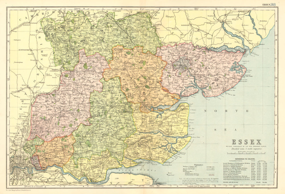 ESSEX. County map. Parliamentary constituencies divisions. Railways. BACON 1902