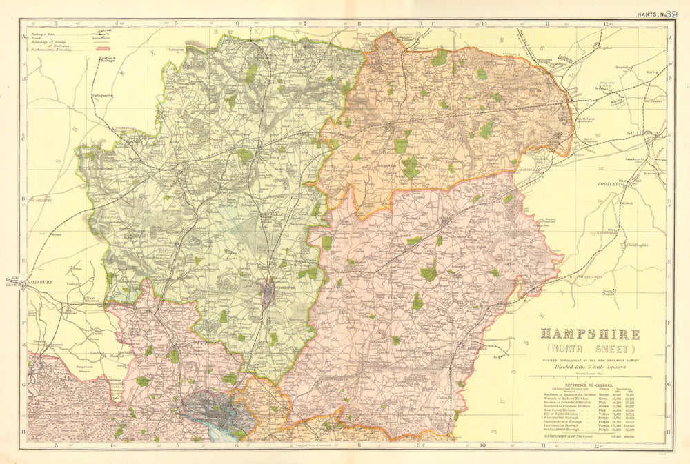 HAMPSHIRE NORTH. Parliamentary constituencies divisions.Railways.BACON 1902 map