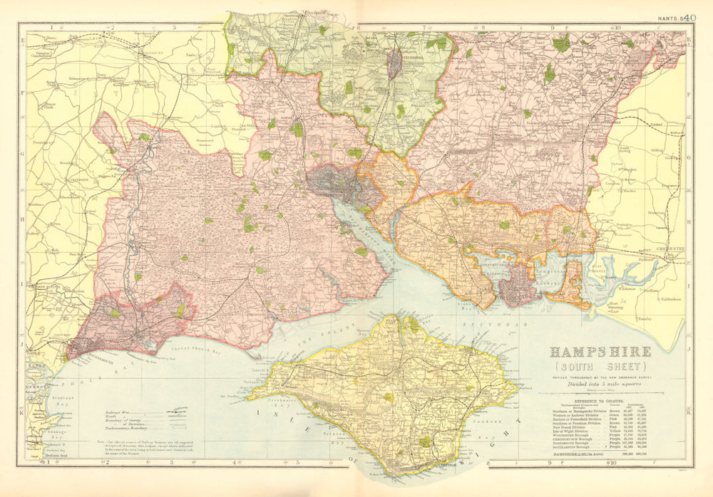 HAMPSHIRE SOUTH. Isle of Wight. Parliamentary  boroughs.Railways.BACON 1902 map