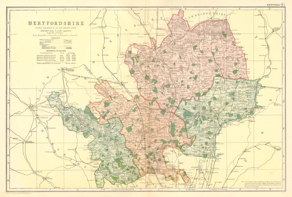 HERTFORDSHIRE. County map. Parliamentary constituencies. Railways. BACON 1902