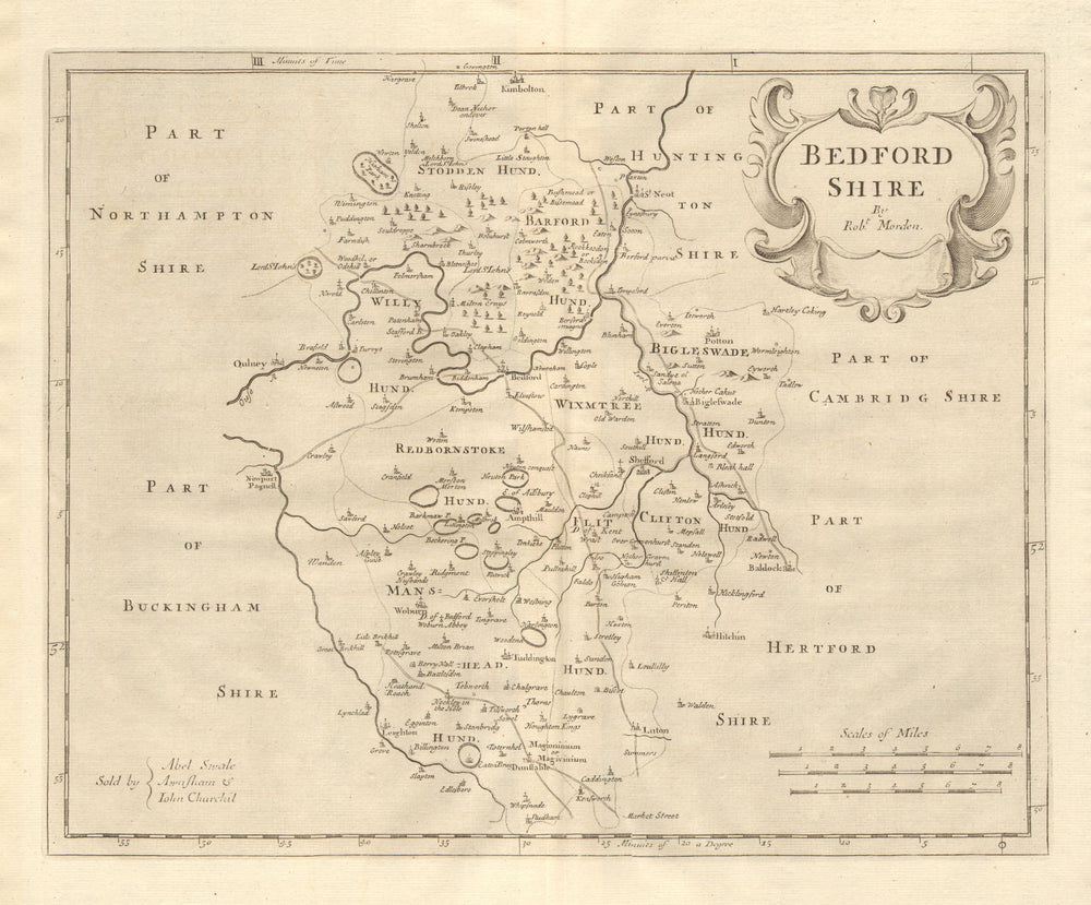 Bedfordshire. 'BEDFORD SHIRE' by ROBERT MORDEN from Camden's Britannia 1772 map