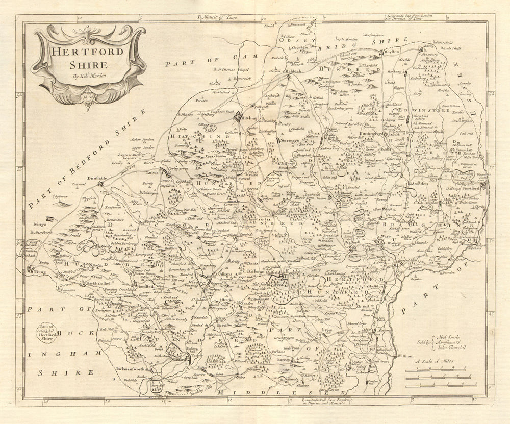 Hertfordshire. 'HERTFORD SHIRE' by ROBERT MORDEN in Camden's Britannia 1772 map