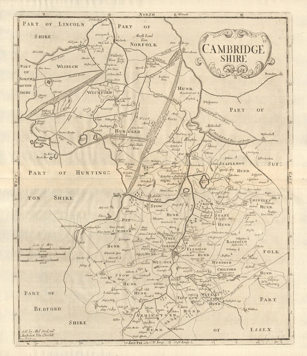 CAMBRIDGESHIRE. by ROBERT MORDEN from Camden's Britannia 1772 old antique map