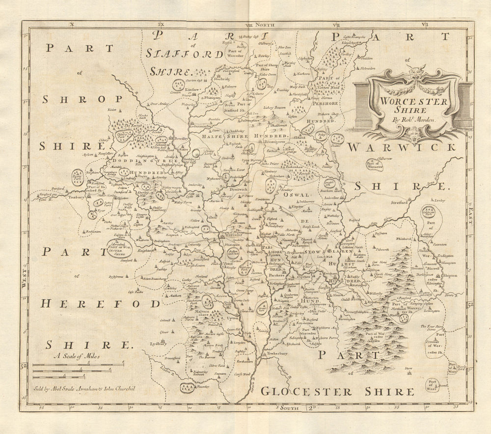 WORCESTERSHIRE. by ROBERT MORDEN from Camden's Britannia 1772 old antique map