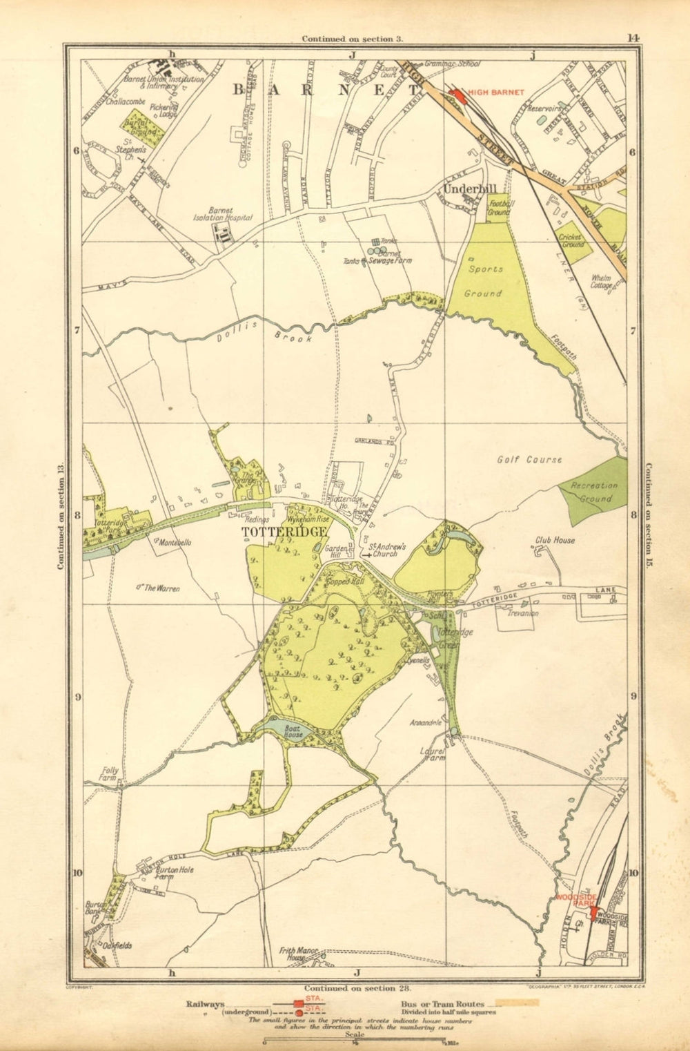 HIGH BARNET/CHIPPING BARNET. Totteridge, Woodside Park, Underhill 1928 old map