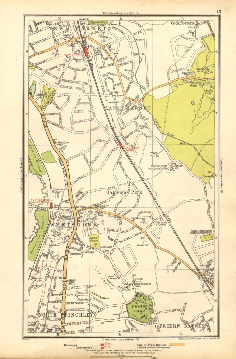 EAST BARNET. Friern Barnet;Whetstone, Finchley,Cockfosters,Totteridge 1928 map