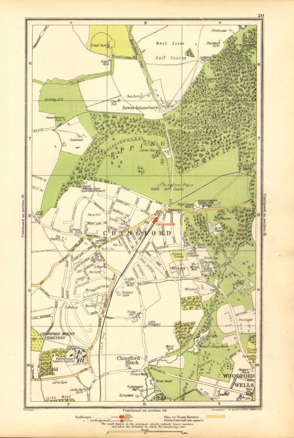 CHINGFORD.Woodford Wells,Epping Forest,Sewardstonebury,Suffield Hatch 1928 map