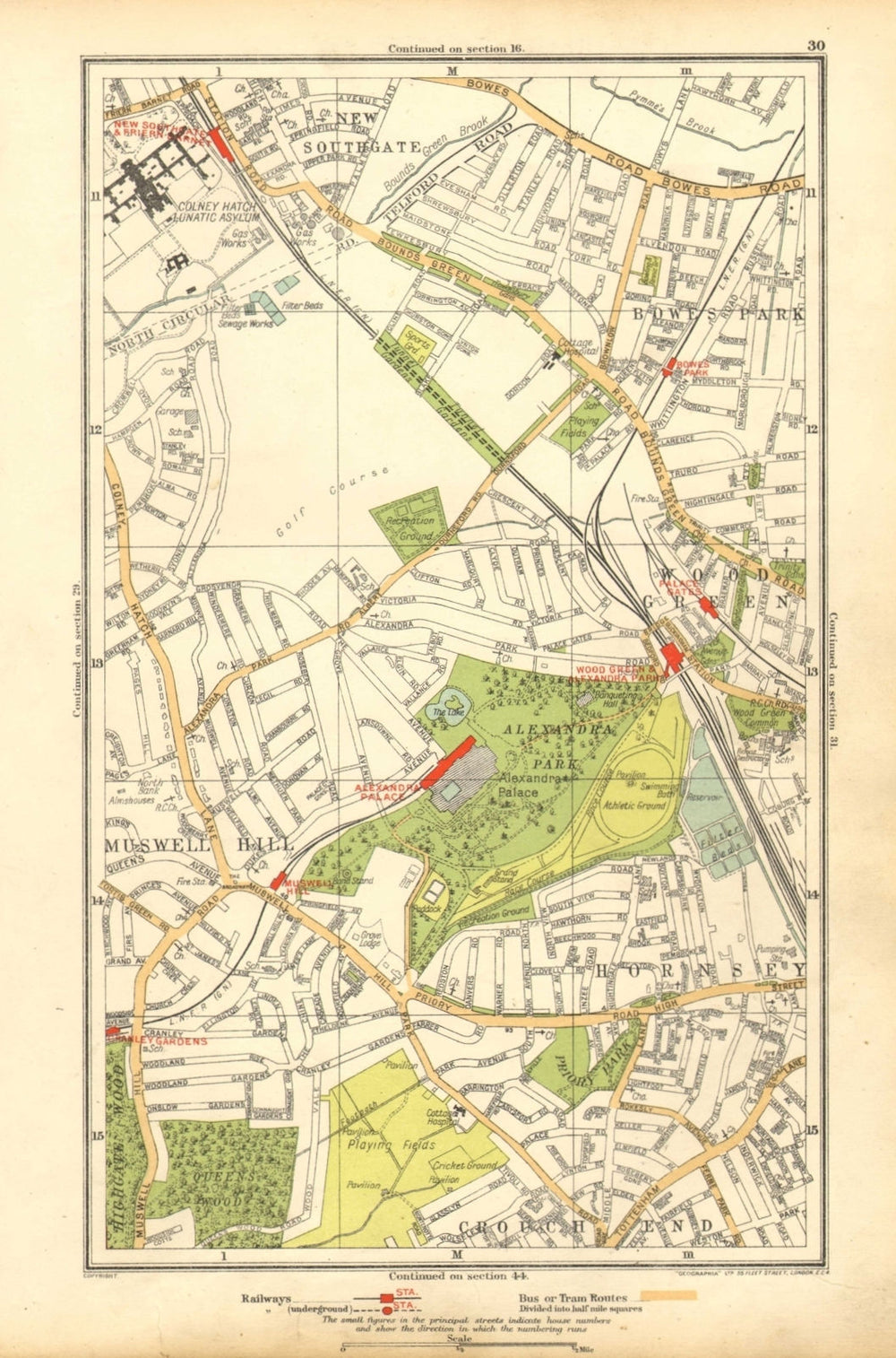 MUSWELL HILL. Alexandra Palace, Hornsey, Wood Green, New Southgate 1928 map