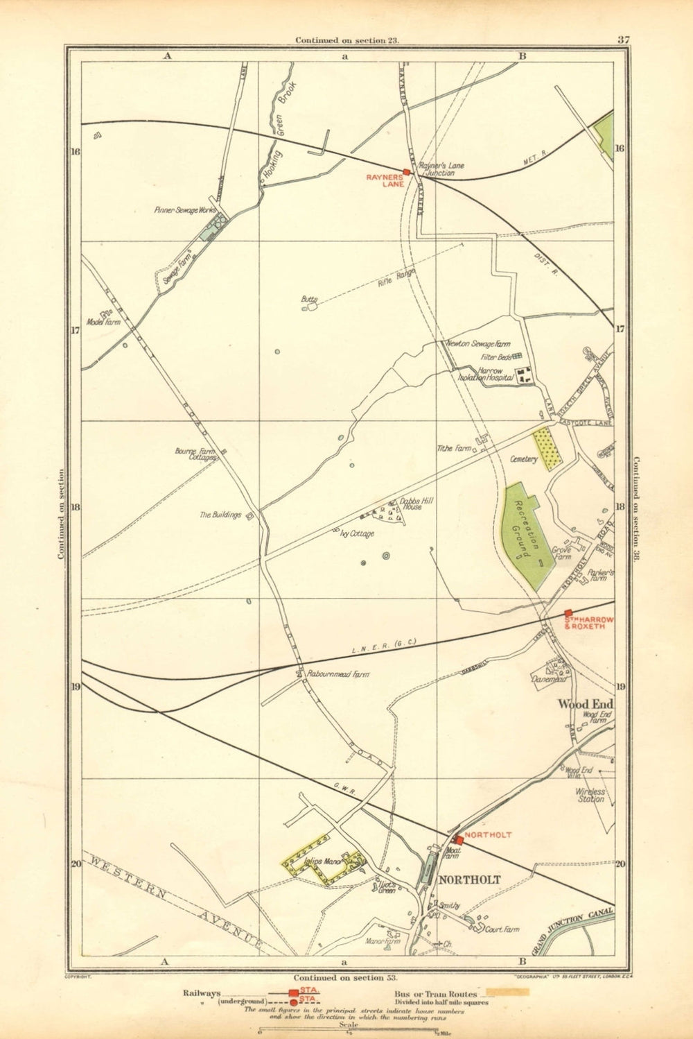 NORTHOLT. South Ruislip,Harrow,Rayner's Lane,Wood End,Northolt Park 1928 map