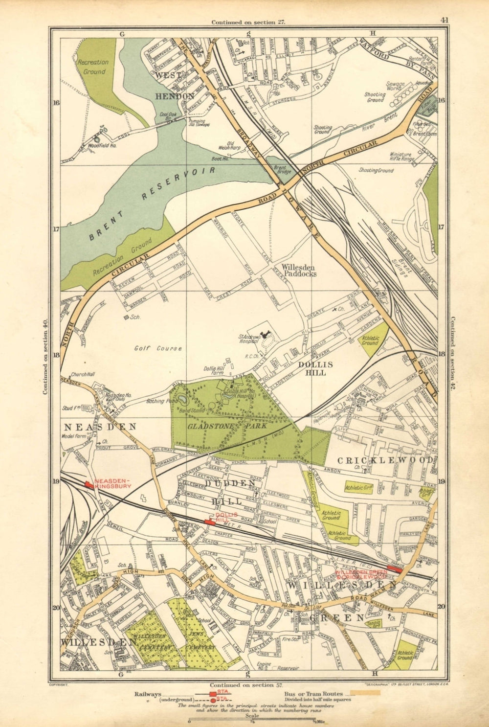 WILLESDEN GREEN. Cricklewood,Dollis Hill,Neasden,Cricklewood,Hendon 1928 map