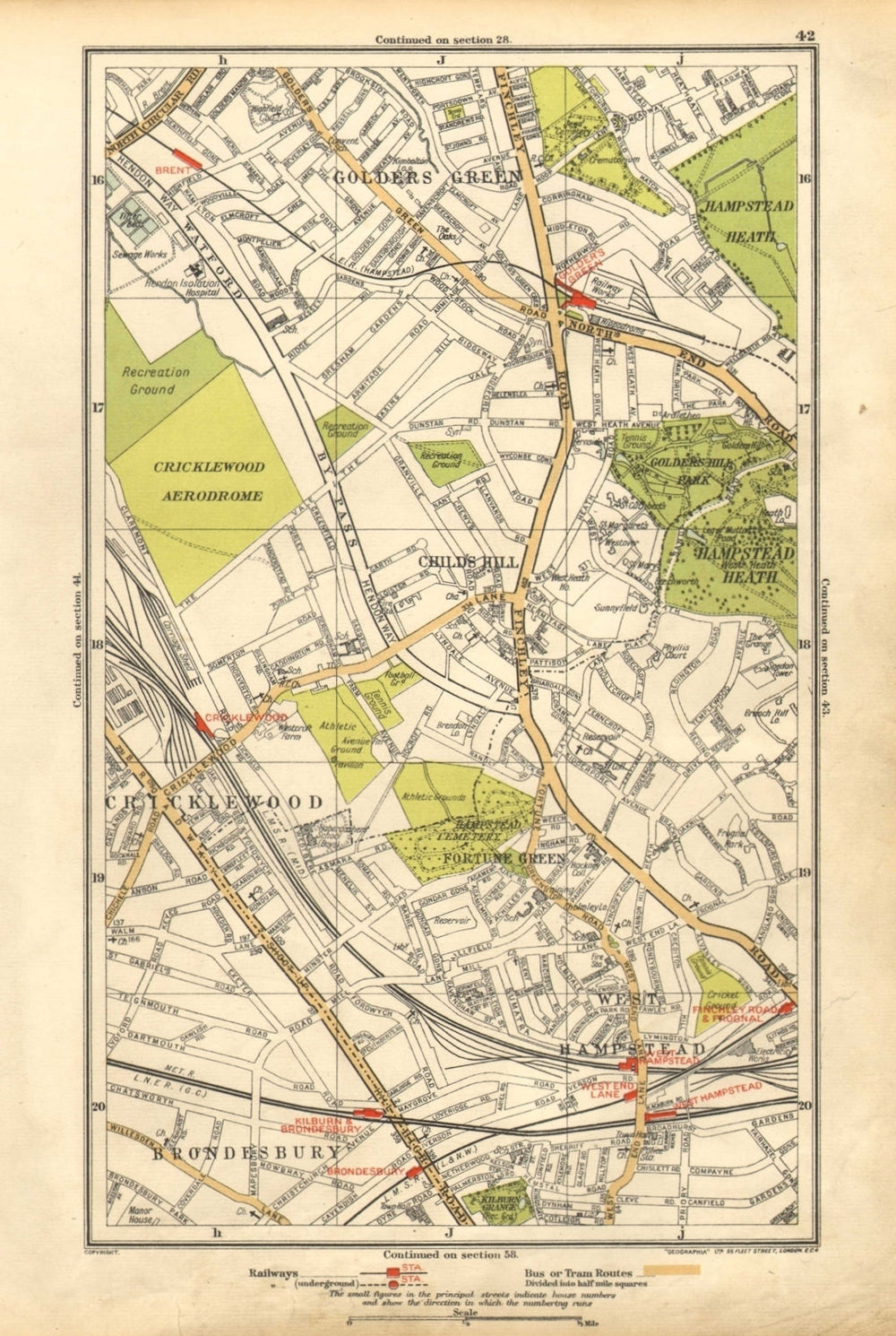 CRICKLEWOOD. Brondesbury,Fortune/Golders Green,Hampstead,Child's Hill 1928 map