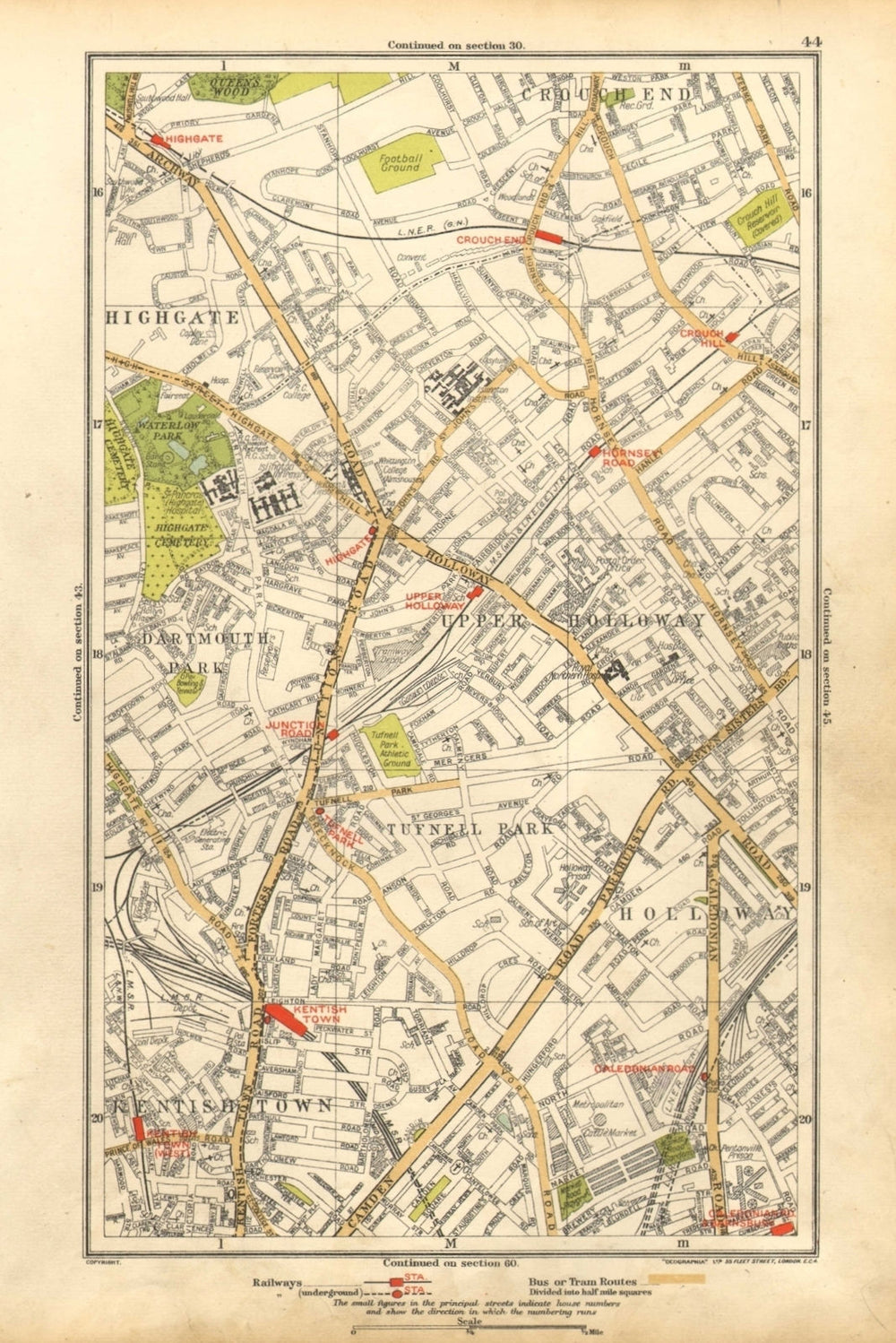 HOLLOWAY.Crouch End,Tufnell Park,Highgate,Kentish Town,Dartmouth Park 1928 map
