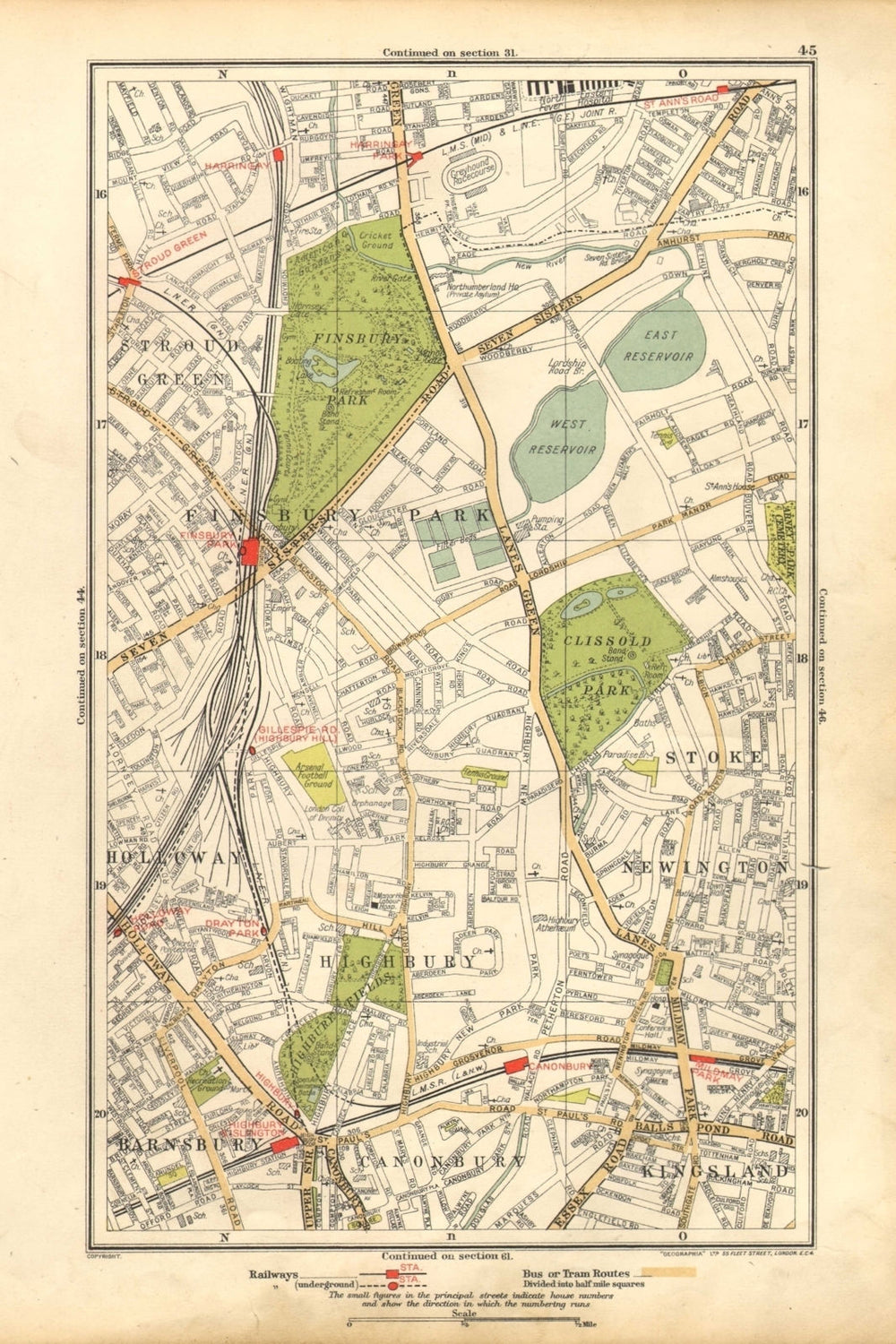 FINSBURY PARK. Barnsbury,Stoke Newington,Canonbury,Holloway,Highbury 1928 map