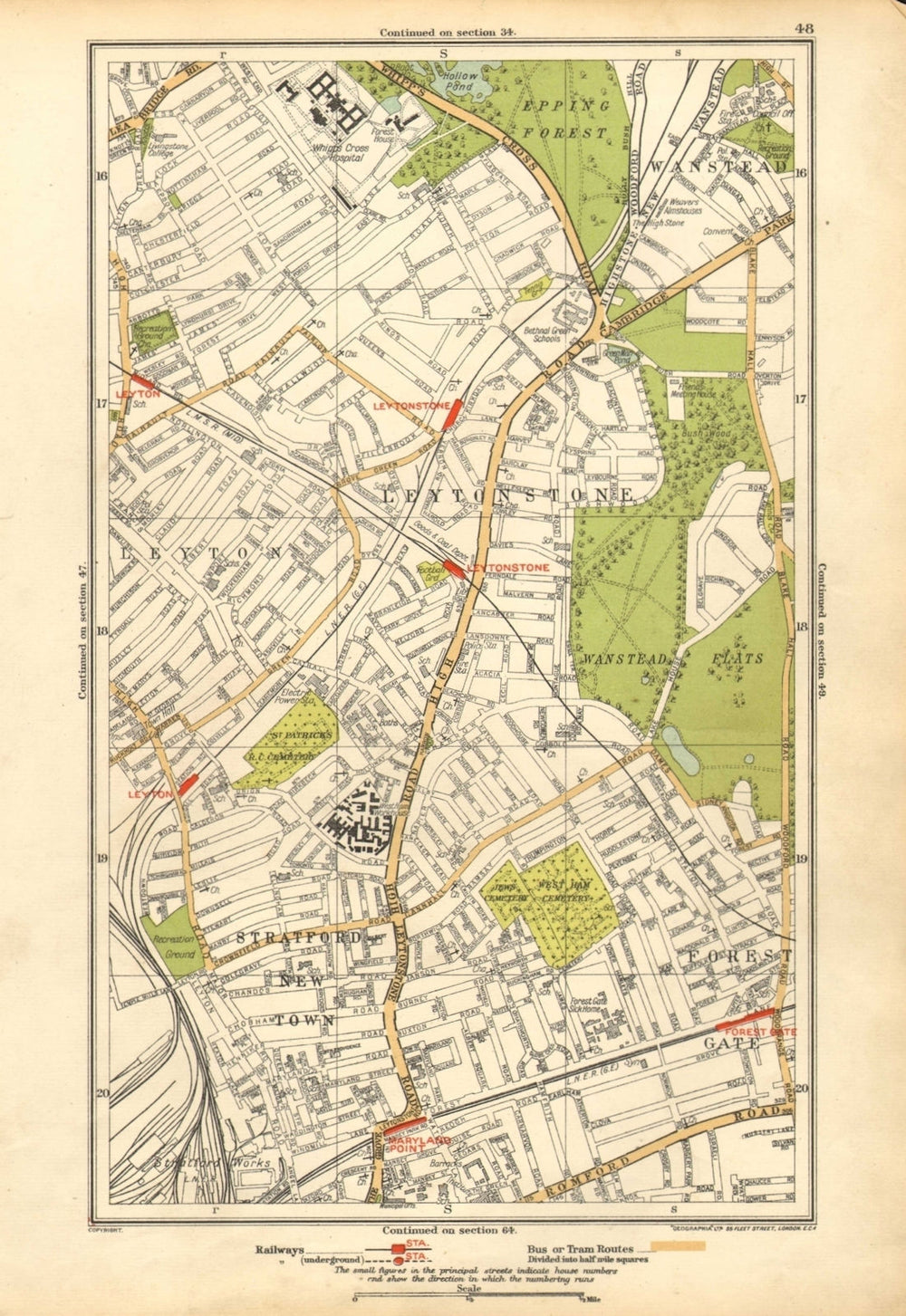 LEYTON LEYTONSTONE. Forest Gate, Stratford, Wanstead, Woodgrange Park 1928 map