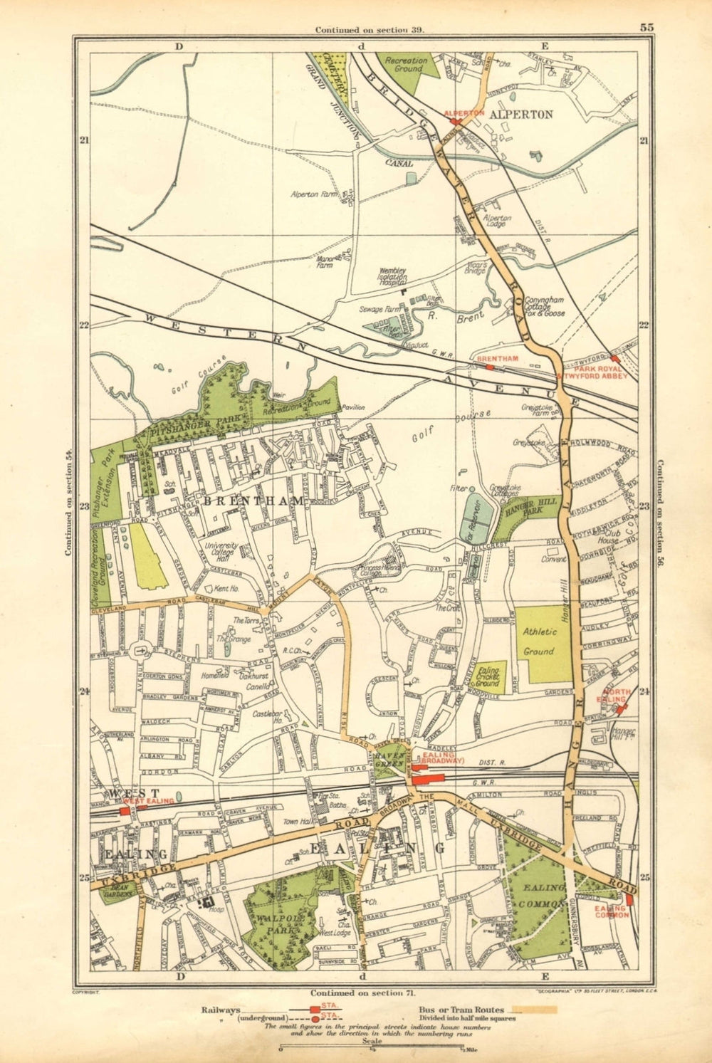 LONDON.Alperton,Brentham,North West Ealing Common Broadway,Park Royal 1928 map